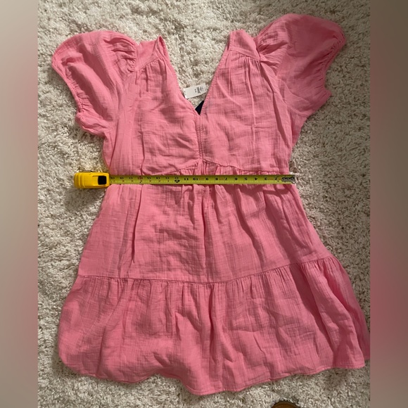 Gap pink crinkle gauze puff sleeve tiered mini dress - Picture 7 of 8